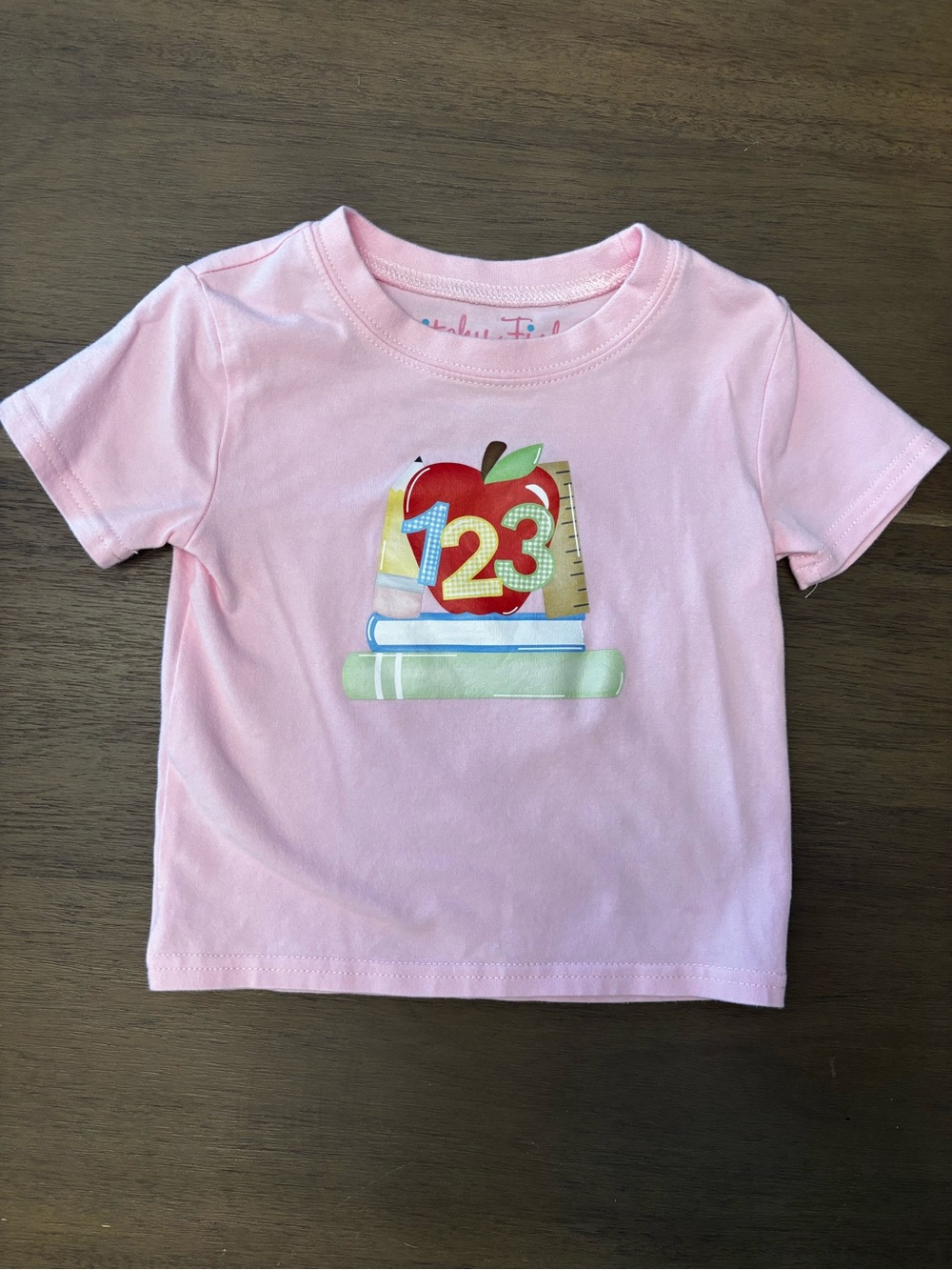 Pink Short-Sleeve Tee with Apple 123 Graphic
